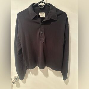 Buck Mason Black Field Spec Boyfriend Crop Rugby Shirt